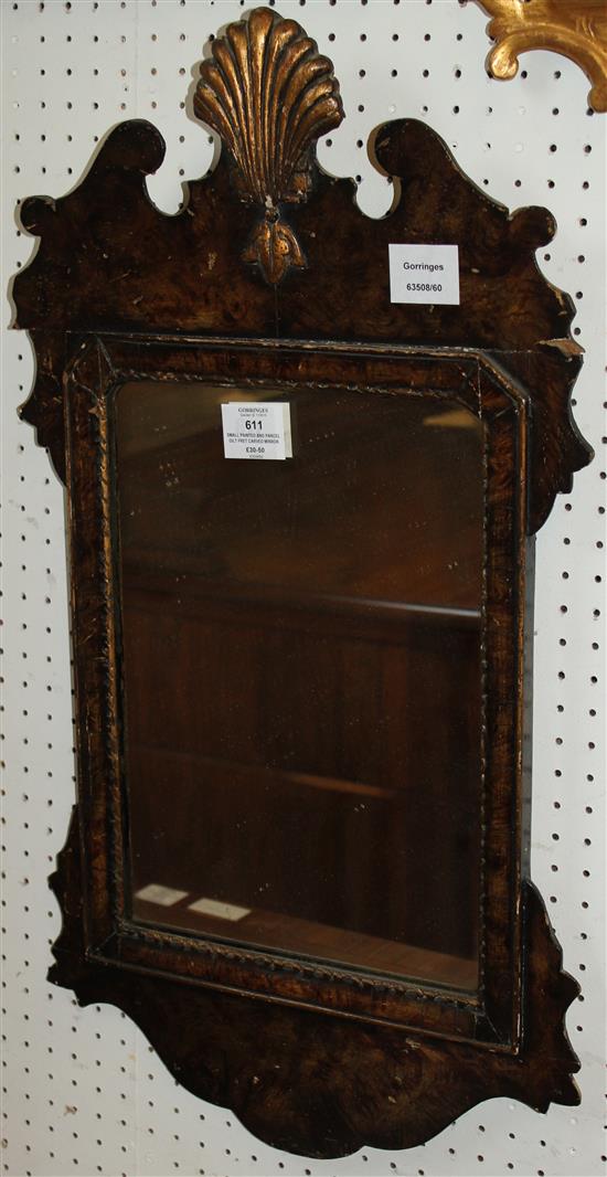 Small painted and parcel gilt fret carved mirror